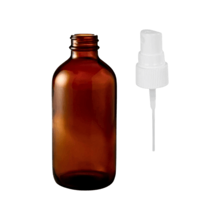 60ml (2 oz) Amber Boston Round Glass Bottle with 20-410 White Ribbed Fine Mist Sprayer
