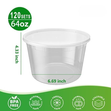 64 oz. Heavy Duty Microwavable Translucent Plastic Deli Container with Lid Showing Dimensions.jpg
