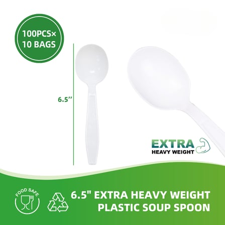 6.5" White Extra Heavy Weight Plastic Soup Spoons - (1000/Case)