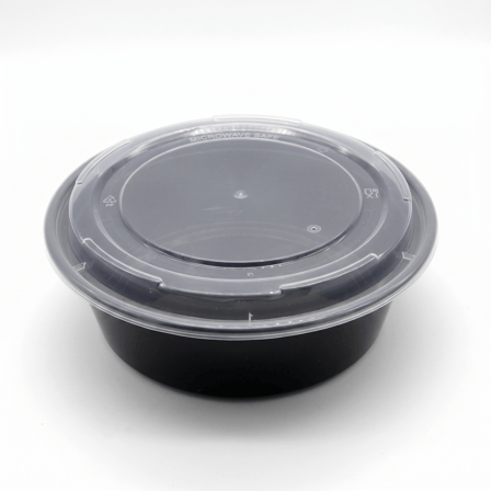 68 oz Heavy Duty Black Microwavable Round PP Plastic Food Container with Clear Lid - (90/Case) - Image 1 of 1