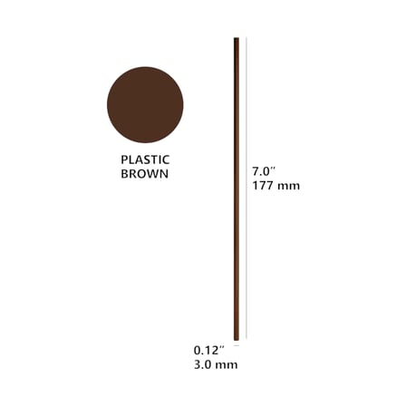 7'' Brown unwrapped plastic coffee stirrer shown with dimensions.jpg