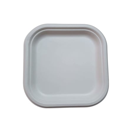 7-inch Heavy duty compostable bagasse square plates, white.jpg
