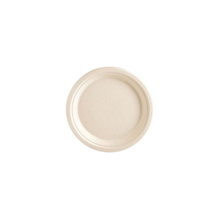 7'' PFAS free natural compostable bagasse round plate..png