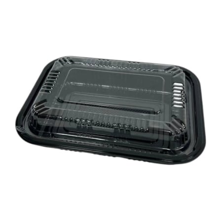 7” x 5.04” x 1.3” Black disposable plastic bento box with clear lid.jpg