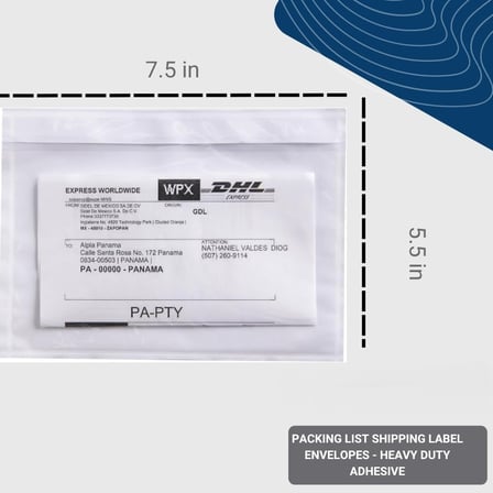 7.5" x 5.5" Clear shipping label pouch​ showing dimensions.