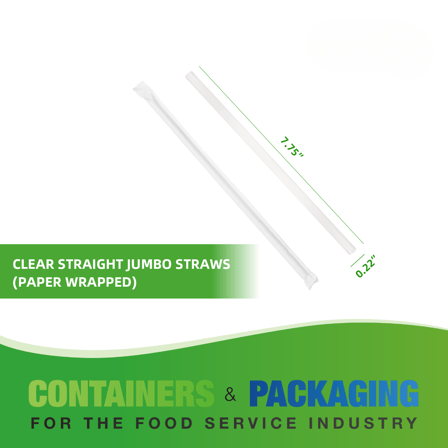 7.75" Giant Paper Wrapped Clear Plastic Straws - (12,000/Case)