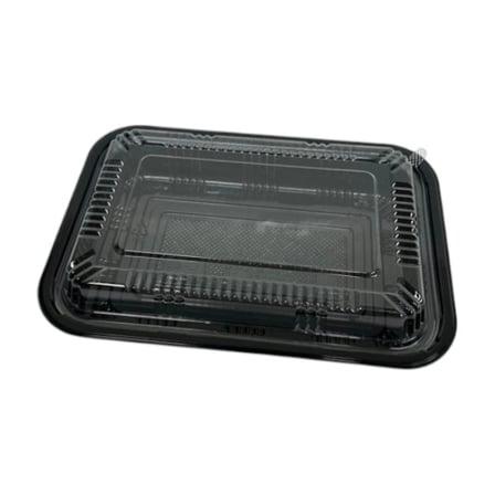 8.5” x 5.83” x 1.3” Black disposable plastic bento box with clear lid.jpg