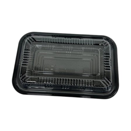 8.11” x 5.28” x 1.3” Black disposable plastic bento box with clear lid.jpg