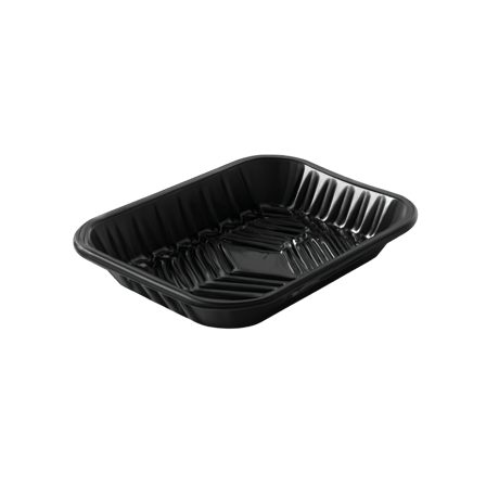8 2/5'' x 5 9/10'' x 1 1/5'' Black PET plastic meat tray