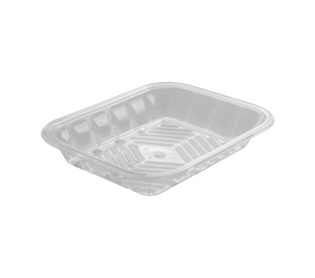 8 7/10'' x 6 3/5'' x 1 1/2'' Clear PET plastic meat tray.png