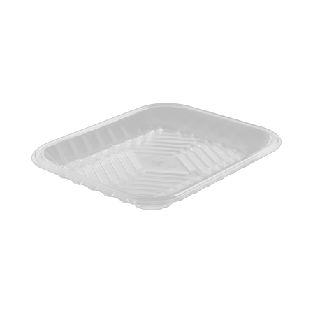 8 7/10'' x 6 3/5'' x 4/5'' Clear PET Plastic meat tray.png