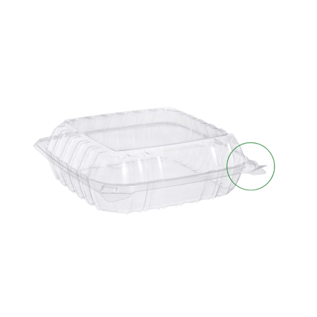 8" Clear Plastic Hinged Take-Out Containers 8.26" x 8.26" x 3.0" - (250/Case)