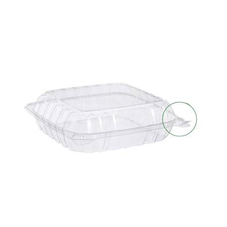 8" Clear Plastic Hinged Take-Out Containers Shallow 8.26" x 8.26" x 1.9" - (250/Case)