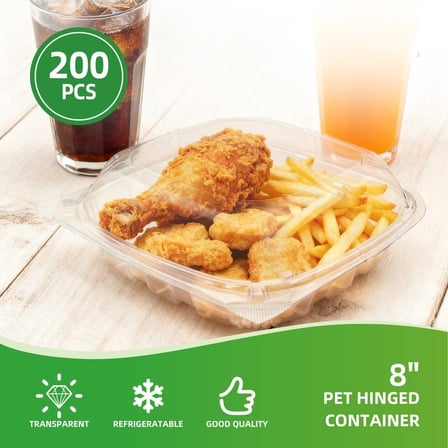 8 x 8 Inches Clear PET Plastic Hinged Take-Out Container with Fried Chicken.jpg