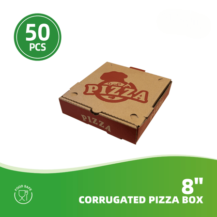 8" Printed Kraft Corrugated Pizza Boxes - (50/Case)