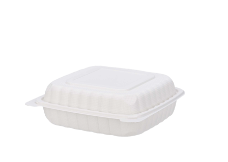 8" x 8" x 2.79" 1-Compartment Microwaveable White Mineral-Filled Plastic Hinged Take-Out Containers Shallow - (120/Case)