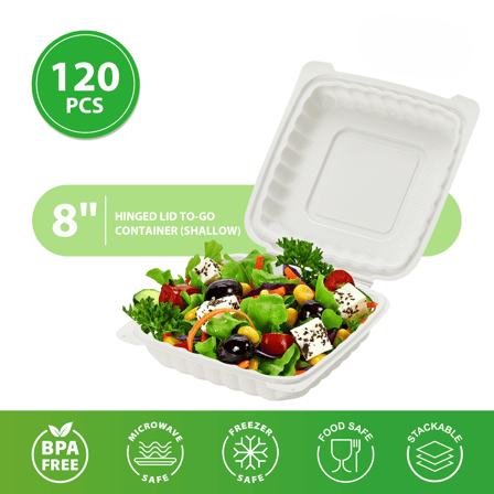 8" x 8" x 2.79" 1-Compartment Microwaveable White Mineral-Filled Plastic Hinged Take-Out Containers Shallow - (120/Case)