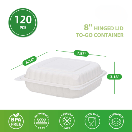 8" x 8" x 3" 1-Compartment Microwaveable White Mineral-Filled Plastic Hinged Take-Out Containers - (120/Case)