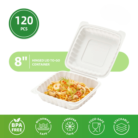 8" x 8" x 3" 1-Compartment Microwaveable White Mineral-Filled Plastic Hinged Take-Out Containers - (120/Case)