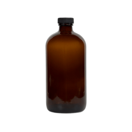 8 oz. Amber Boston Round Glass Bottle with Black Cap