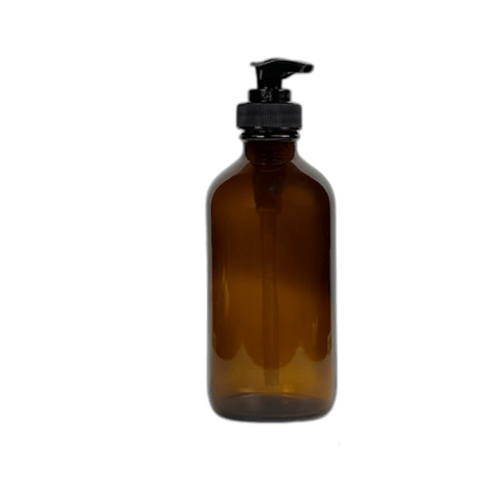 8 oz. Amber Boston Round Glass Bottle with Black Lotion Pump