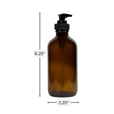8 oz. Amber Boston Round Glass Bottle with Black Lotion Pump 
