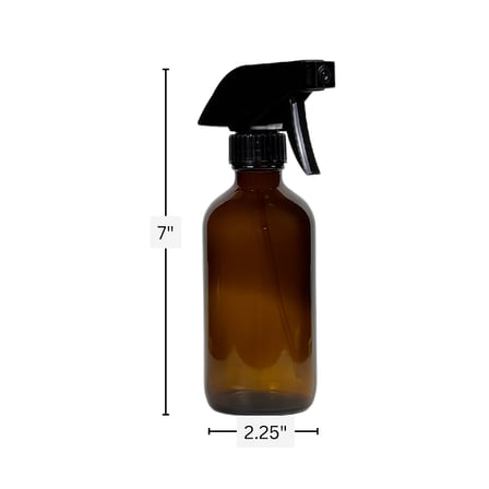 8 oz. Amber Boston Round Glass Bottle with Black Trigger Sprayer