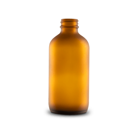 8 oz Amber Frosted Glass Boston Round Bottle 28-400 Neck Finish