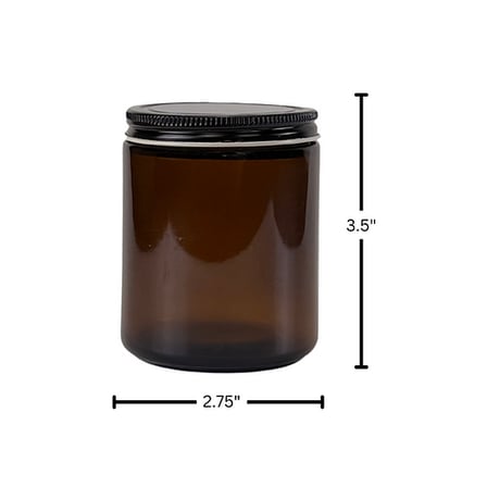 8 oz. Amber Glass 70-400 Straight Sided Round Jar with Black Metal Lid 