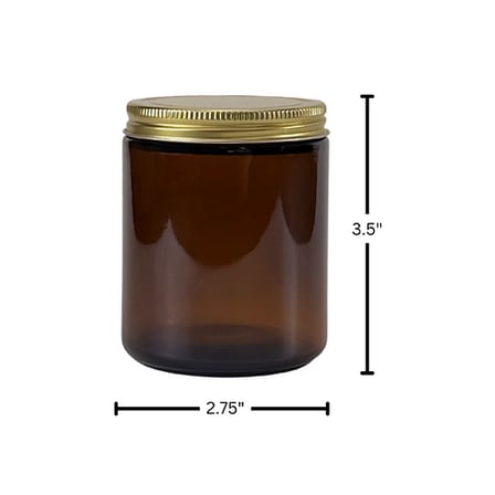 8 oz. Amber Glass 70-400 Straight Sided Round Jar with Gold Metal Lid