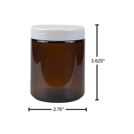 8 oz. Amber Glass 70-400 Straight Sided Round Jar with PP White Lid
