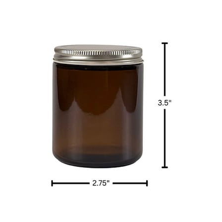 8 oz. Amber Glass 70-400 Straight Sided Round Jar with Silver Metal Lid 
