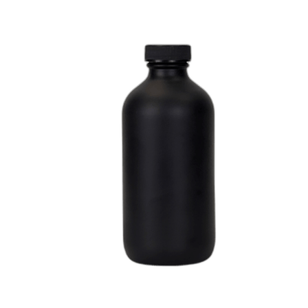 8 oz. Black Matte Boston Round Glass Bottle with Black Cap