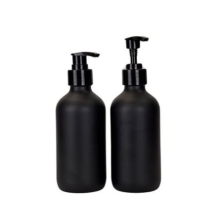 8 oz. Black Matte Boston Round Glass Bottle with Black Lotion Pump