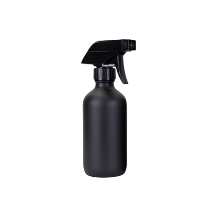 8 oz. Black Matte Boston Round Glass Bottle with Black Trigger Sprayer