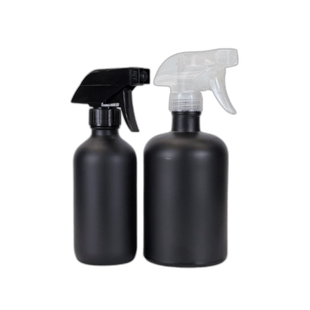 8 oz. Black Matte Boston Round Glass Bottle with Clear Trigger Sprayer