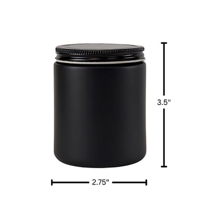 8 oz. Black Matte Glass 70-400 Straight Sided Round Jar with Black Metal Lid