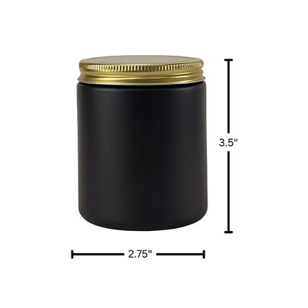 8 oz. Black Matte Glass 70-400 Straight Sided Round Jar with Gold Metal Lid