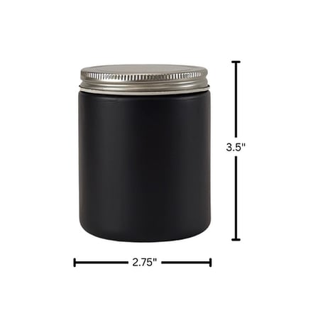 8 oz. Black Matte Glass 70-400 Straight Sided Round Jar with Silver Metal 