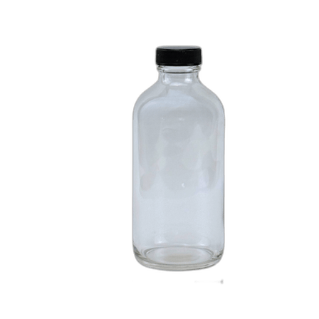 8 oz. Clear Boston Round Glass Bottle with Black Cap