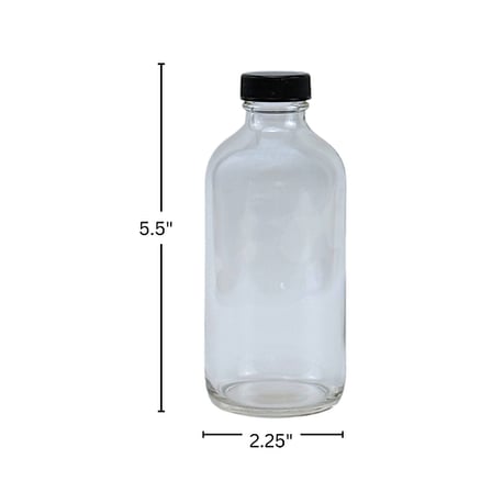 8 oz. Clear Boston Round Glass Bottle with Black Cap 