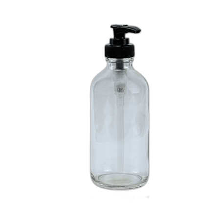 8 oz. Clear Boston Round Glass Bottle with Black Lotion Pump
