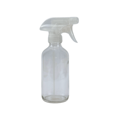 8 oz. Clear Boston Round Glass Bottle with Clear Trigger Sprayer