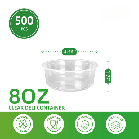 8 oz. Clear Plastic Round Deli Containers - (500/Case)