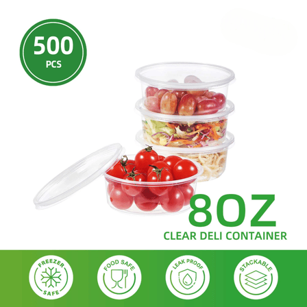 8 oz. Clear Plastic Round Deli Containers - (500/Case)