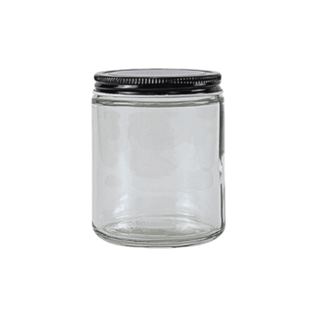 8 oz. Clear Glass 70-400 Straight Sided Round Jar with Black Metal Lid