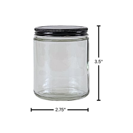 8 oz. Clear Glass 70-400 Straight Sided Round Jar with Black Metal Lid