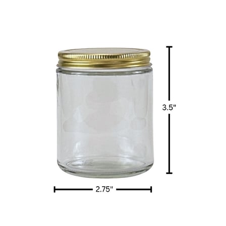 8 oz. Clear Glass 70-400 Straight Sided Round Jar with Gold Metal Lid 