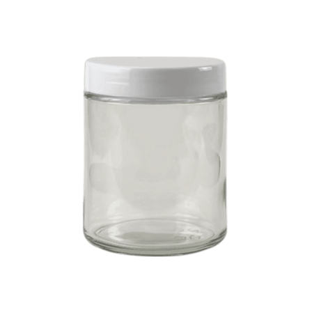 8 oz. Clear Glass 70-400 Straight Sided Round Jar with PP White Lid 