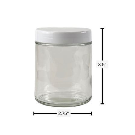 8 oz. Clear Glass 70-400 Straight Sided Round Jar with PP White Lid.
